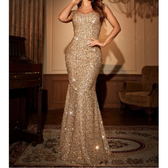 Luxe  party bridesmaids prom wedding mermaid hem sequins dress - Picture 4 of 5